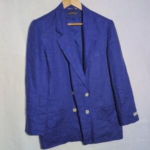 Herman Geist Russian Vibrant Blue Linen Blazer Sz 12 NWOT